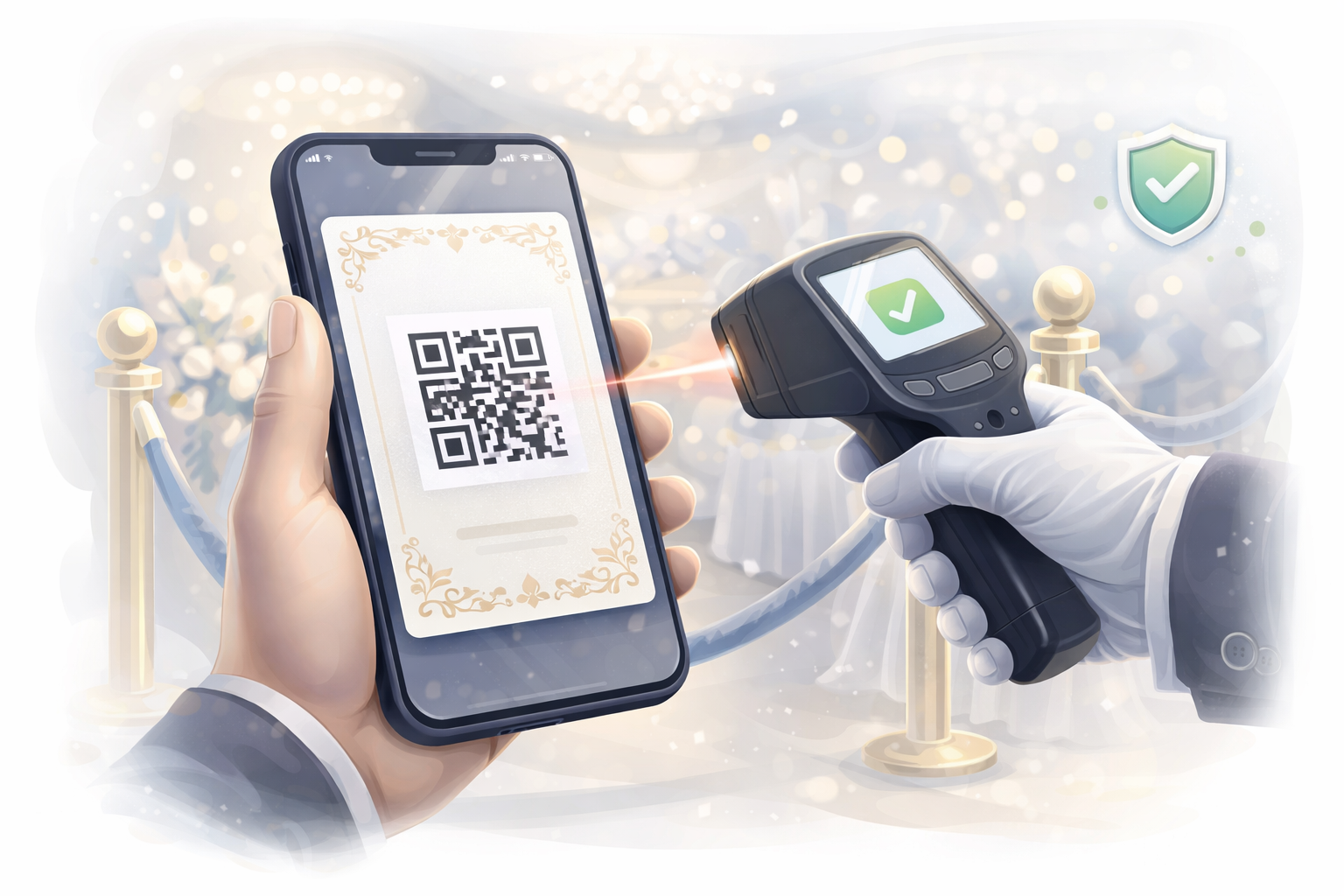 Convite com QR Code sendo escaneado
