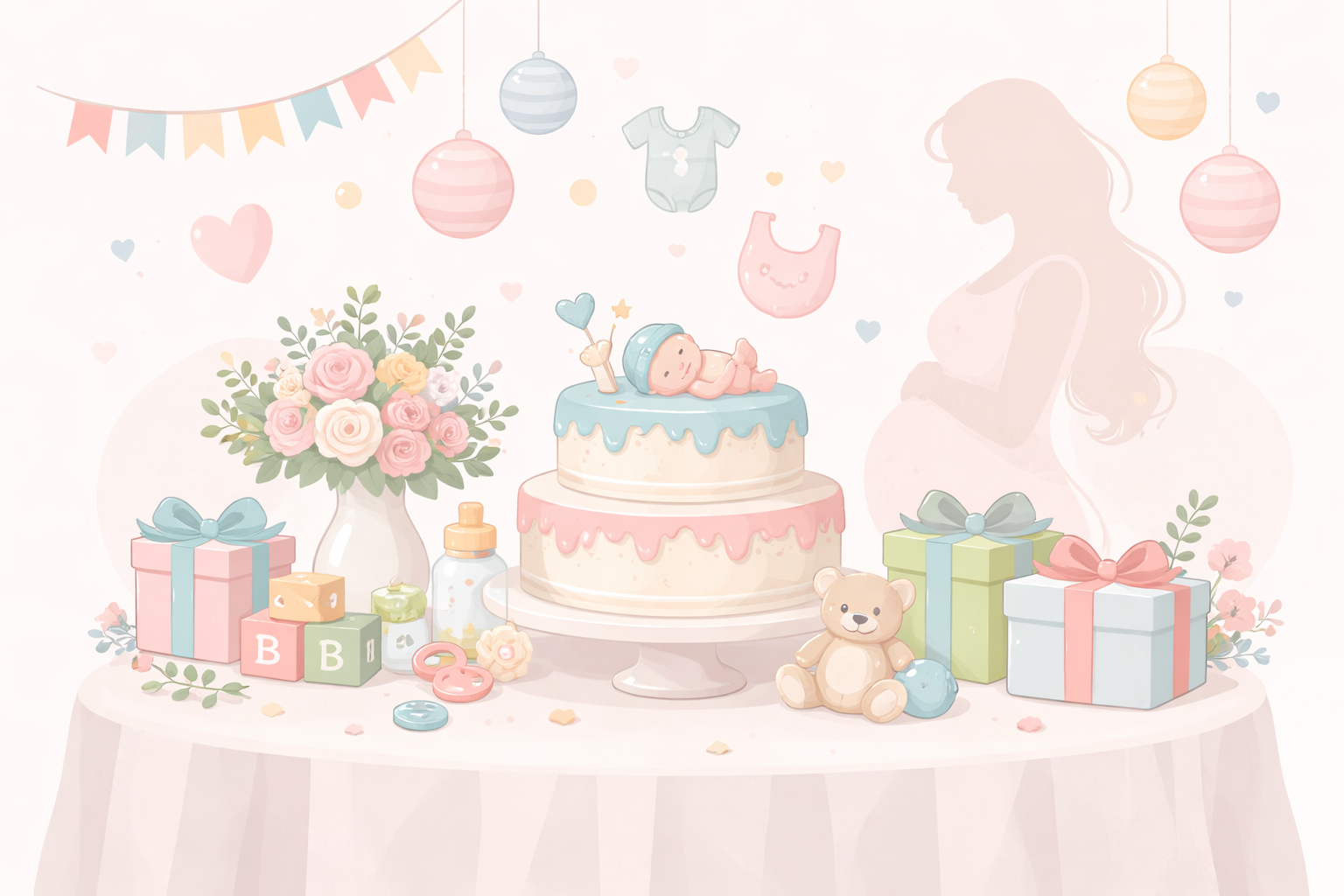 Mesa e decoração de chá de bebê — como organizar